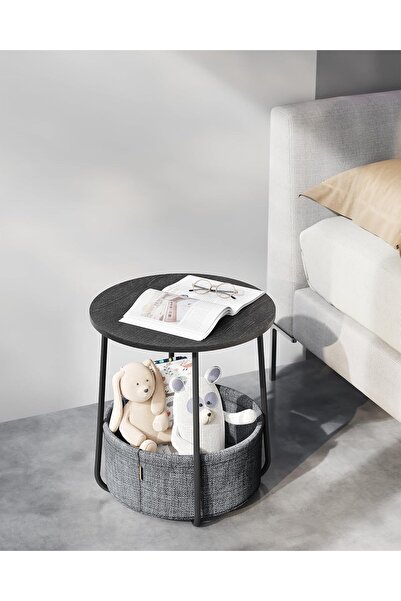 OEM VASAGLE Round coffee table with fabric basket, modern style, 45x50cm, black-gray