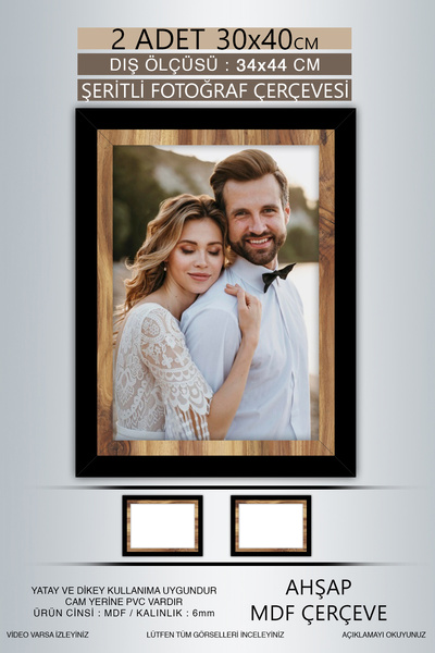 bymat 2 Pieces 30X40 Frame - Black Wooden Strip Frame - Mdf A3 Frame - Pvc Frame