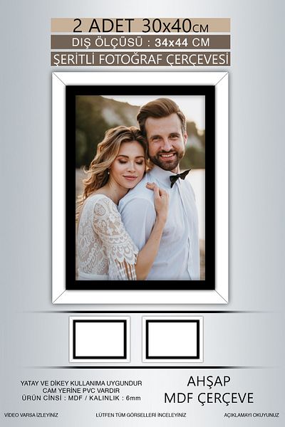 bymat 2 Pieces 30X40 Frame - White Black Striped Frame - Mdf A3 Frame - Pvc Frame