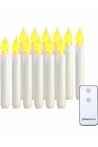 Generic Excefore LED Taper Candles with Remote, Set of 12 Flickering Light Flameless Window Candles, Warm Y