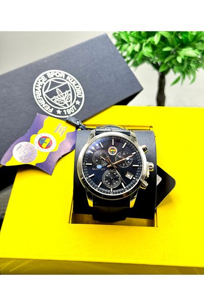 Quantum Brand Multifunctional Fenerbahçe Licensed 10Atm Waterproof Leather Cord Fan Wristwatch