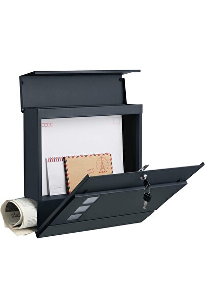 SONGMICS Outdoor mailbox, for fence or wall, made of galvanized steel, with lock, 37x11x37cm, gray