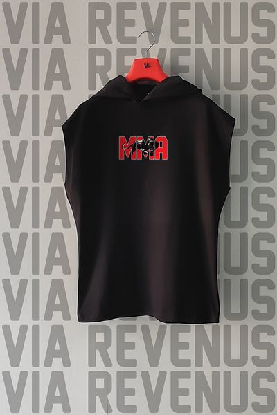 Vordevia Mma Front and Back Printed Zero Sleeve Hooded 100% Cotton Sports Tshirt