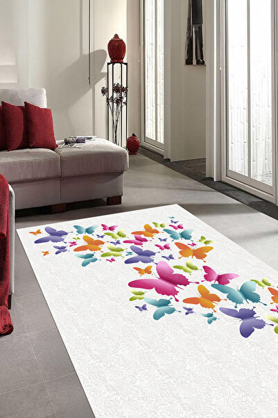 Modern Living Room Rug with Digital Printed Washable and Non-Slip Base Simple Butterfly Pattern