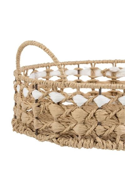 divendi-ro Decorative round tray with straw handles, for decorations or serving, Ø30x8 cm, beige