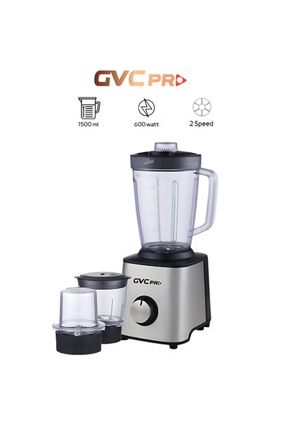 GVC GVC Pro Blender, 3 in 1, 600 Watts, 1.6 Liters, 2 Speeds, Grinder and Chopper, Silver, GVCBL-590