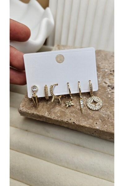 AURA Zircon Stone North Star Multiple Earrings Set