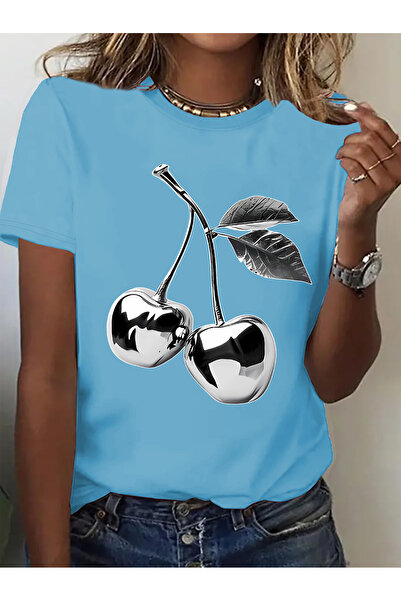 GALASHOP تي شيرت نسائي برسومات الكرز