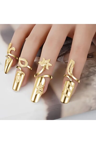 Beauty Box 4'lü Taşlı Tırnak Sanatı Ayarlanabilir Yüzük Seti Şık Parmak Süsle...