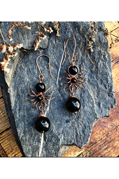 MODA Onyx Natural Stone Copper Wire Wrap Earrings