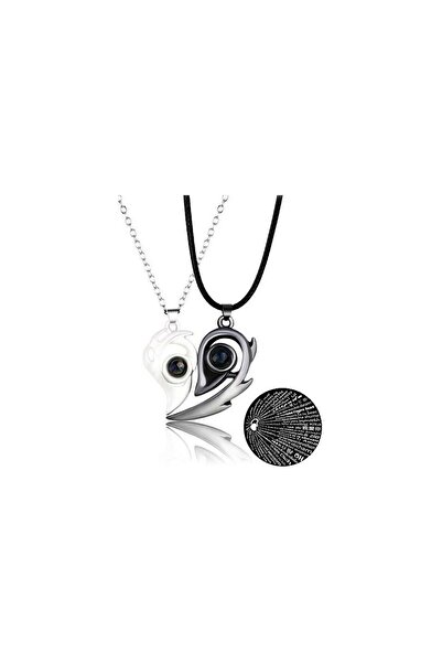 Lorvia مجموعة من قطعتين من قلادة مغناطيسية على شكل قلب مكتوب عليها أحبك باللغ...