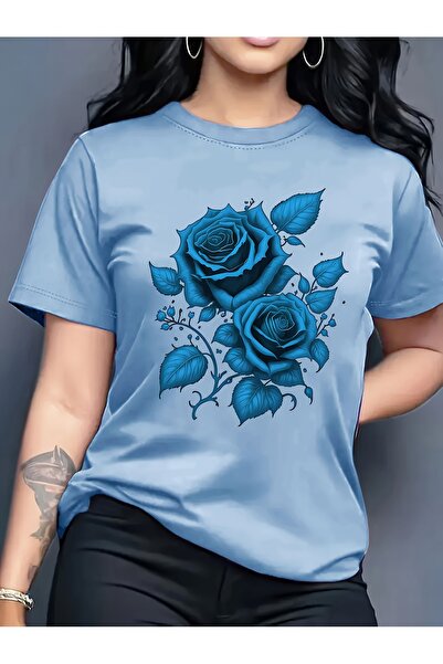 GALASHOP تي شيرت صيفي كاجوال بأكمام قصيرة مطبوع عليه ورود