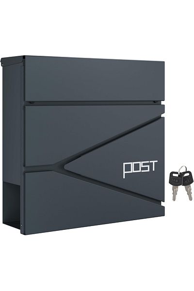 SONGMICS Outdoor Mailbox, for Fence or Wall, Steel, with Lock, 37x11x37cm, Anthracite Grey
