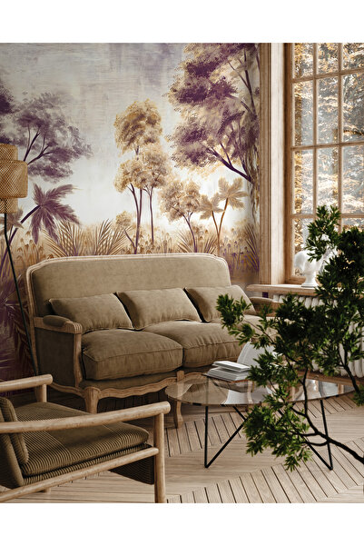 Tasarım Ağaçlar Eskitme Model Duvar Kağıdı