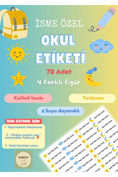 Handeto Kraft 72 Adet Güneş Temalı Kişiye Özel Okul Etiketi İsim Yazılabilen ...