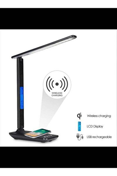 Arabest Wireless Charging LED Desk Lamp With Calendar Temperature Alarm Clock Black