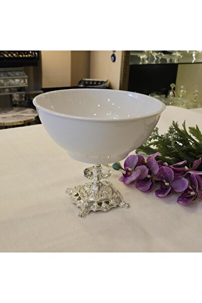 AlyaHomeAksesuar 21 cm Porcelain Salad Bowl with Casting Feet Silver