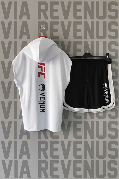 Vordevia Ufc Front and Back Printed Zero Sleeve Hooded Sports Tshirt and Custom Jersey Fabric Sports Shorts