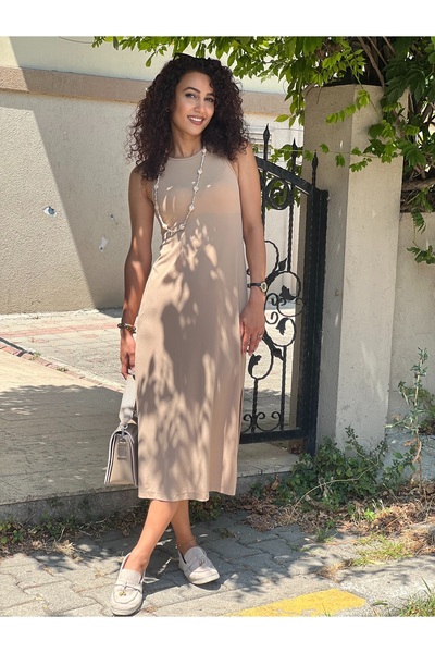 zibayi Women's Beige Color Sleeveless Maxi Dress |   Summer Stylish and Comfortable Casual Dress