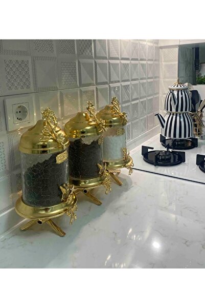 AZADE BAKIR PİRİNÇ JAPONGÜL AYAKLI LÜX KAVANOZ 3’LÜ SET