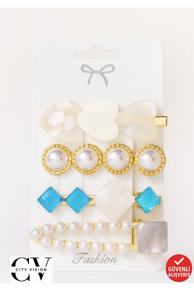cityvision 6 cm Set of 4 Stylish Hair Clips with Pearl and Heart Detail – Elegant and Modern Design