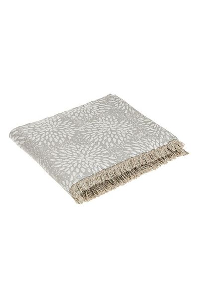 divendi-ro Decorative bedspread, floral pattern, fringed, 180x160 cm, cream
