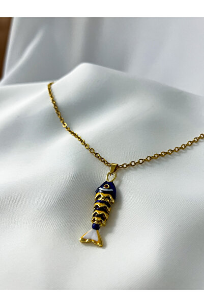 Berilya Aksesuar قلادة حظ السمكة المتحركة مع سلسلة فولاذية