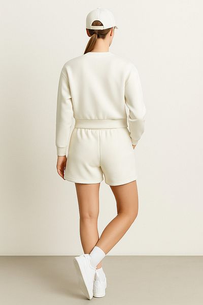 Cherry Lane Women's Off-White Sweatshirt & Shorts Set Casual Sporty Chic