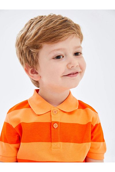 LC Waikiki Lcw Kids Orange Polo Neck Short Sleeve Striped Baby Boy T-Shirt