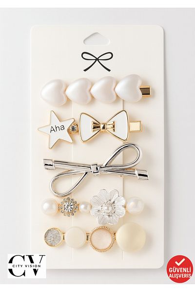 cityvision Set of 5 Hairpins with Shiny Pearl Design – 6 cm