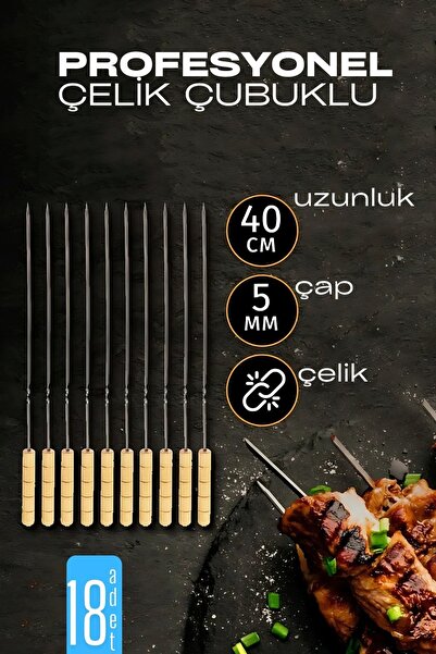 Transformacion Çelik Şiş Çubuğu - Mangal Şişi Ahşap Saplı Kebap Şişi 18 Adet ...