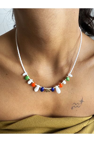 dela otantik Handmade Colorful Beaded Bohemian Women's Necklace - Authentic Ethnic Minimal Summer Stone Bijoux Jewelry