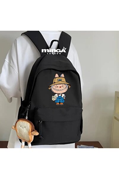 Minga London Rucsac negru Labubu Flowers pentru cursuri, cursuri, etude școal...