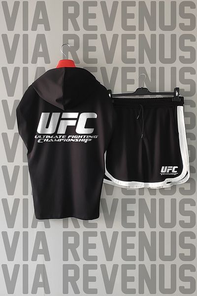 Vordevia Ufc Front and Back Printed Zero Sleeve Hooded Sports Tshirt and Custom Jersey Fabric Sports Shorts