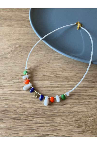 dela otantik Handmade Colorful Beaded Bohemian Women's Necklace - Authentic Ethnic Minimal Summer Stone Bijoux Jewelry