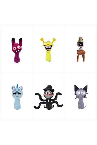 MASHASHOP Set 6 Plush Mascots, Sprunki, MASHASHOP, Gray/Black, 25 cm - 30 cm