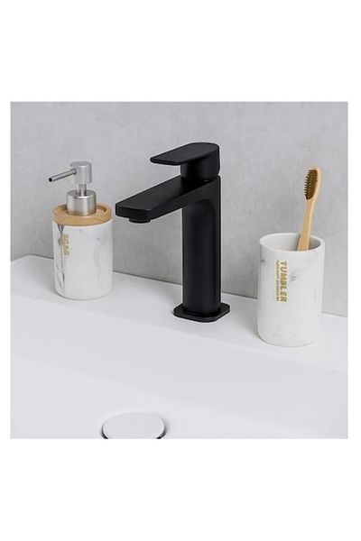 BREZIUM Bathroom accessory set consisting of liquid soap dispenser and toothbrush holder,