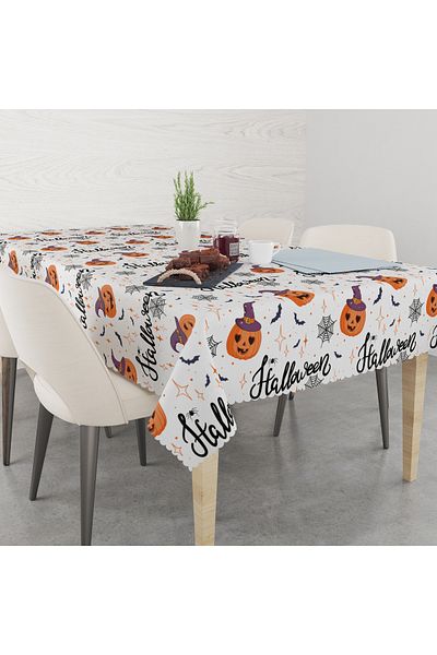 yok yok evim eve dair her şey Halloween Patterned Halloween-Themed Linen Effect Worry-Free Tablecloth