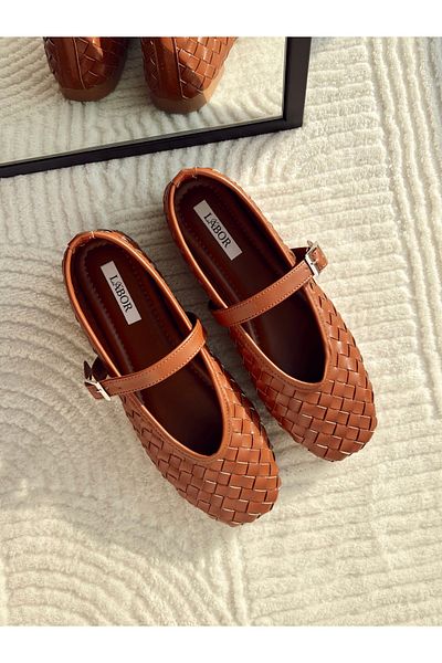 labor Selection Soft Sole with Pad Blunt Toe Knit Ballerina Suitable for Wide Foot Structure