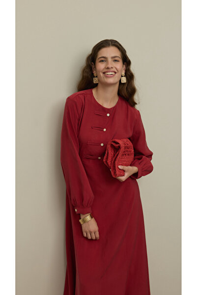 Fahhar Brit Detailed Modal Dress Dark Red