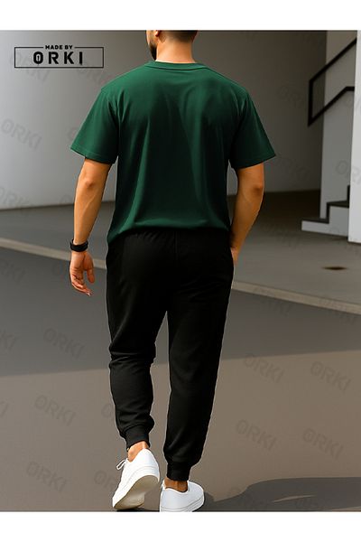 EFFRENATU Power Fit – Oversize Forest Green T-Shirt & Black Pants Jogger Tracksuit Set
