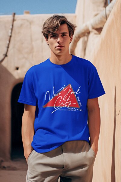 ArtYus Men's Triangle Nyc Transfer Printed Round Neck Short Sleeve T-Shirt