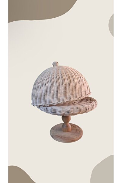 RATTAN AHŞAP AYAKLI FANUS KEK STANDI