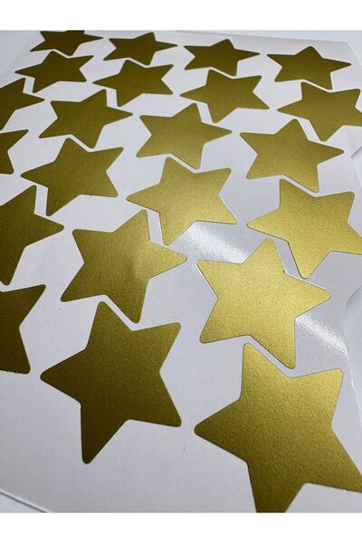 Atölye Çizgi Adhesive Star Shaped Gold Sticker Label Gift Packaging Party Favors 24Pcs 3X2.8Cm