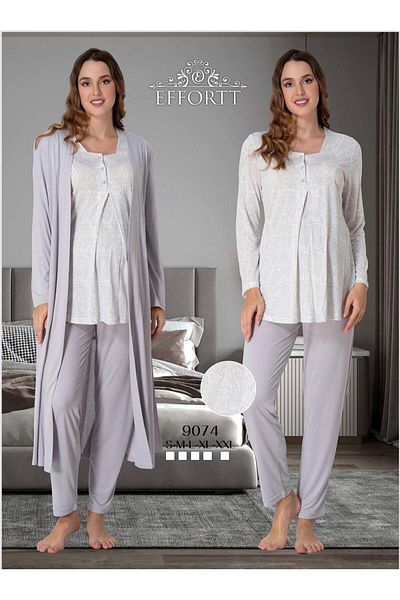 EM&FA TEKSTİL Pregnant Maternity Pajama Set with Robe