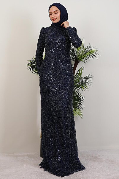 GİYZAMİLA Liona Kalem Abiye Lacivert