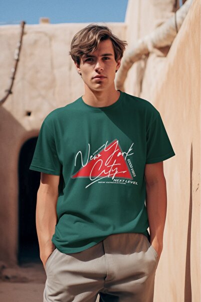 ArtYus Men's Triangle Nyc Transfer Printed Round Neck Short Sleeve T-Shirt