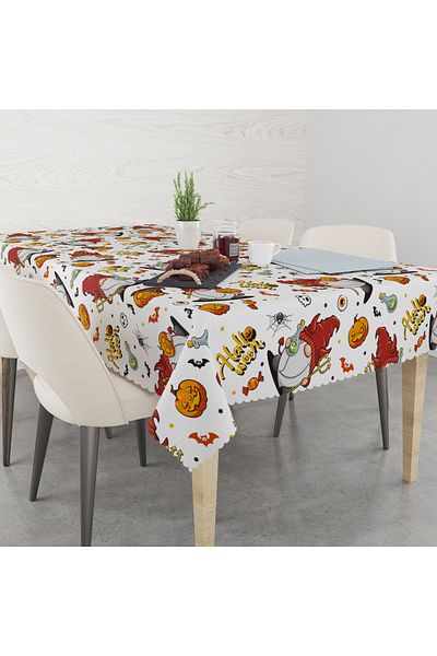 yok yok evim eve dair her şey Halloween Patterned Halloween-Themed Linen Effect Worry-Free Tablecloth