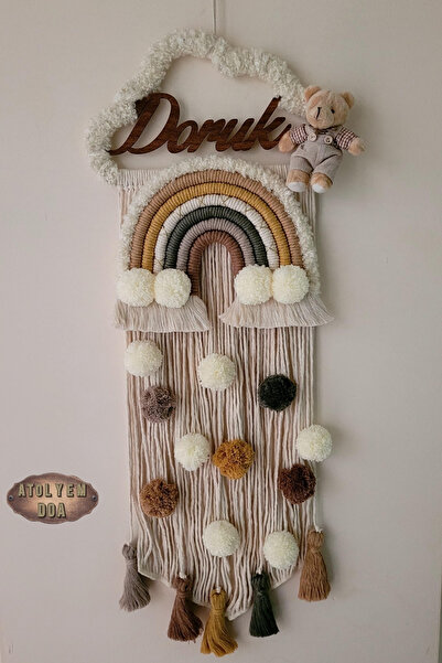 Doa Fil Store Makrome İsme Özel Bulut Gökkuşağı El Yapımı Bebek Kapı Bebek Od...