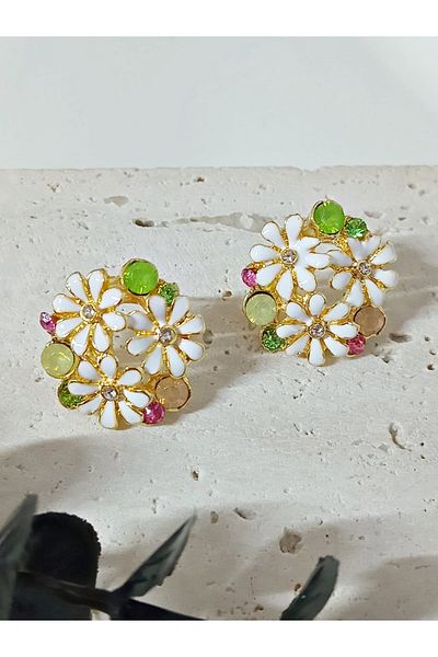 mos&more White Enamel Gold Daisy Earrings